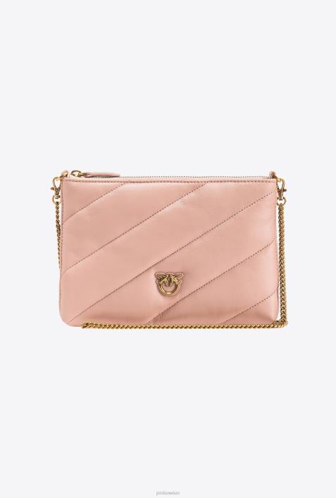 Umhängetaschen | Pinko staubiges Rosa-Antikgold Flache Tasche aus gestepptem NappalederZ4ZP1194