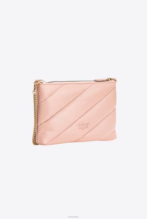 Umhängetaschen | Pinko staubiges Rosa-Antikgold Flache Tasche aus gestepptem NappalederZ4ZP1194
