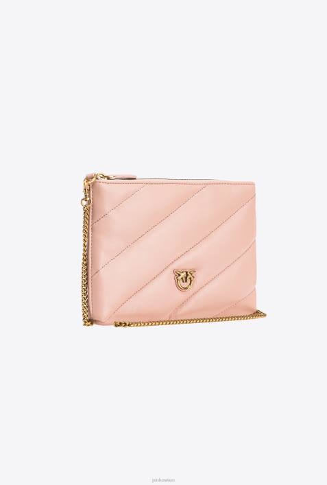 Umhängetaschen | Pinko staubiges Rosa-Antikgold Flache Tasche aus gestepptem NappalederZ4ZP1194