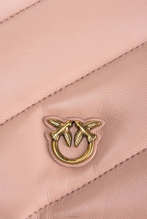 Umhängetaschen | Pinko staubiges Rosa-Antikgold Flache Tasche aus gestepptem NappalederZ4ZP1194
