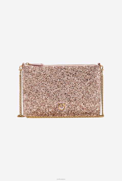 Umhängetaschen | Pinko staubiges Rosa-Antikgold glitzernde klassische flache LiebestascheZ4ZP1200
