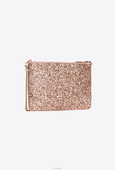 Umhängetaschen | Pinko staubiges Rosa-Antikgold glitzernde klassische flache LiebestascheZ4ZP1200
