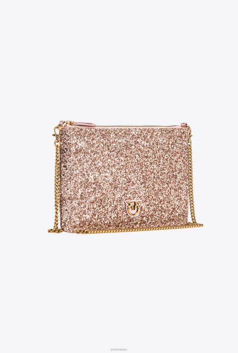 Umhängetaschen | Pinko staubiges Rosa-Antikgold glitzernde klassische flache LiebestascheZ4ZP1200