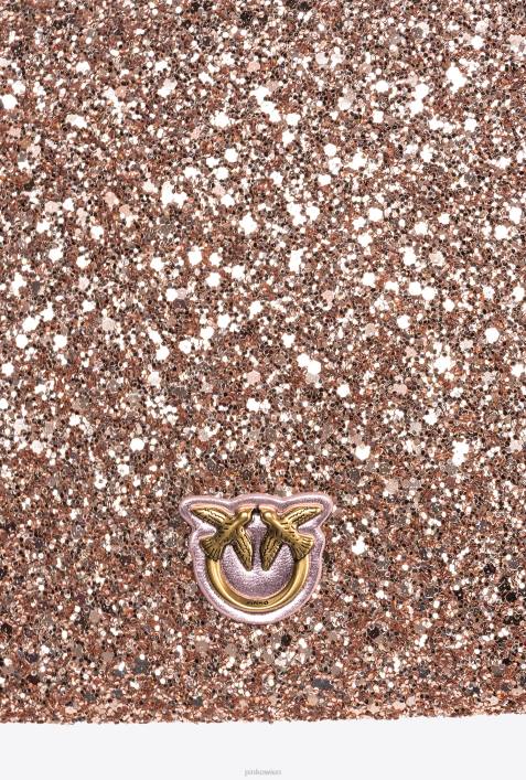 Umhängetaschen | Pinko staubiges Rosa-Antikgold glitzernde klassische flache LiebestascheZ4ZP1200