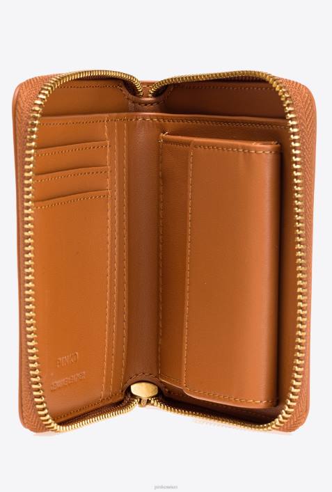 Geldbörsen | Pinko Cognac-Antikgold Kleine Ledergeldbörse mit umlaufendem ReißverschlussZ4ZP1142