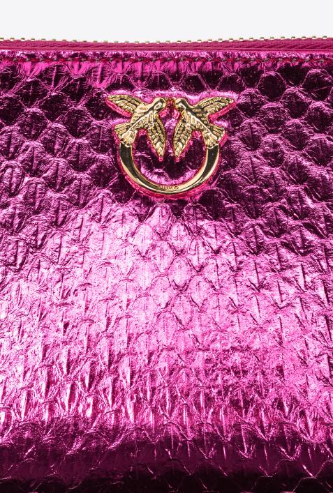 Geldbörsen | Pinko Fuchsia-glänzendes Gold Galleria-Geldbörse mit umlaufendem Reißverschluss aus laminiertem ReptilienlederZ4ZP1175