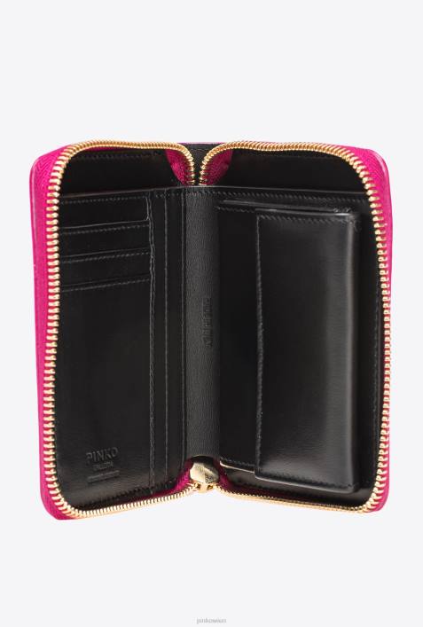 Geldbörsen | Pinko Fuchsia-glänzendes Gold Galleria-Geldbörse mit umlaufendem Reißverschluss aus laminiertem ReptilienlederZ4ZP1175