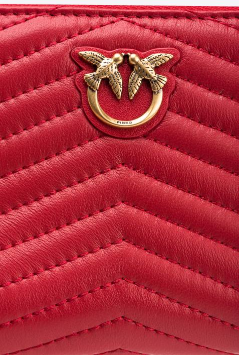 Geldbörsen | Pinko Granatrot-Antikgold Quadratische Geldbörse aus gestepptem Nappaleder mit umlaufendem ReißverschlussZ4ZP1139