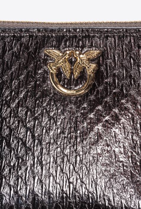 Geldbörsen | Pinko Gunmetal-Grau-glänzendes Gold Galleria-Geldbörse mit umlaufendem Reißverschluss aus laminiertem ReptilienlederZ4ZP1173