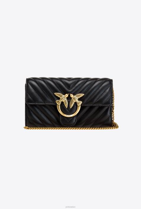 Geldbörsen | Pinko Schwarz-Antikgold Love Bag Chevron-GeldbörseZ4ZP1130
