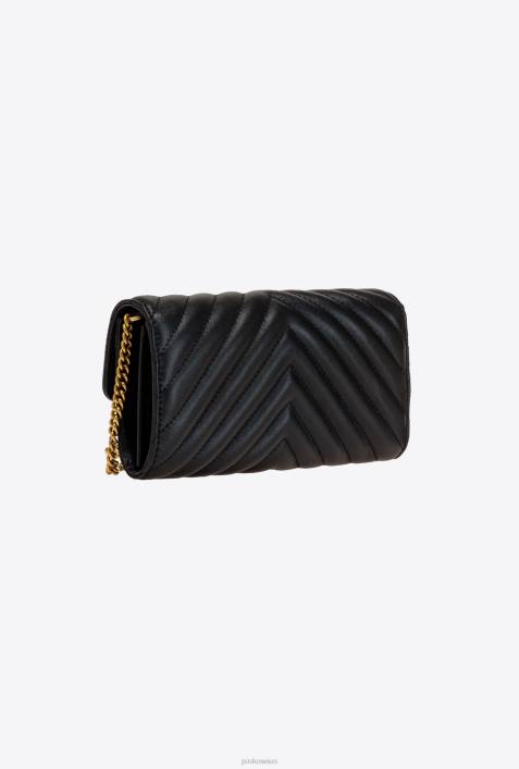 Geldbörsen | Pinko Schwarz-Antikgold Love Bag Chevron-GeldbörseZ4ZP1130