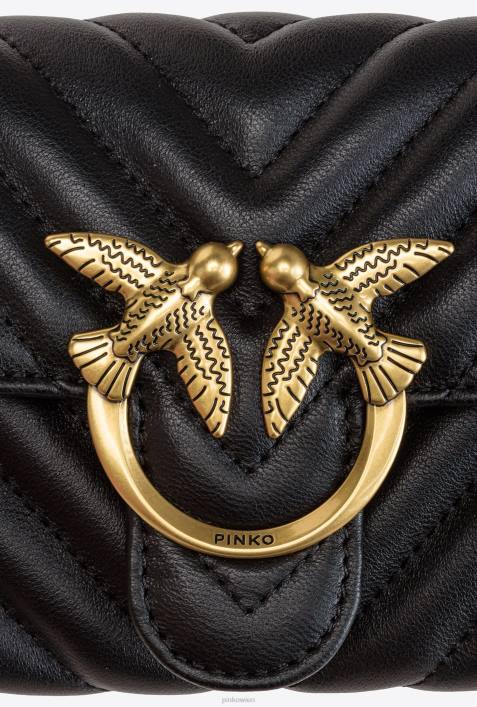 Geldbörsen | Pinko Schwarz-Antikgold Love Bag Chevron-GeldbörseZ4ZP1130