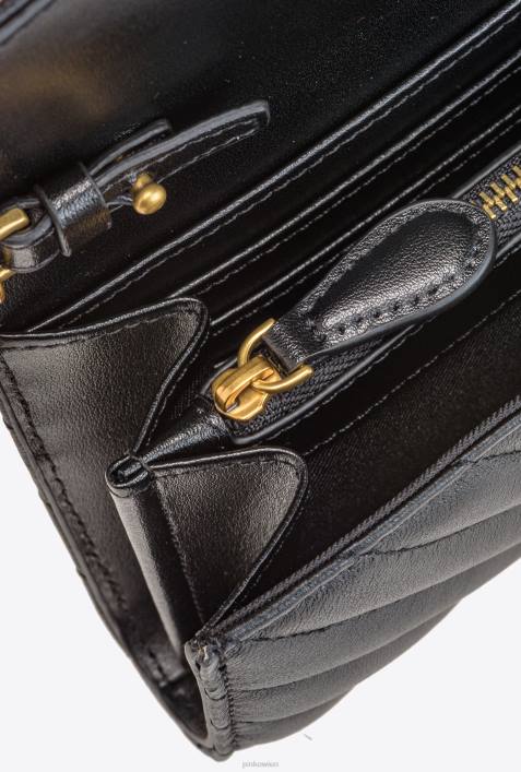 Geldbörsen | Pinko Schwarz-Antikgold Love Bag Chevron-GeldbörseZ4ZP1130