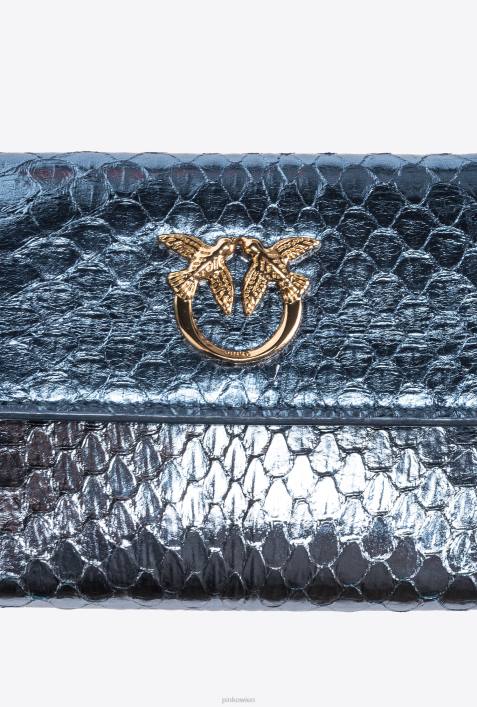 Geldbörsen | Pinko hellblau-glänzendes Gold Kompakte Galleria-Geldbörse aus laminiertem ReptilienlederZ4ZP1167