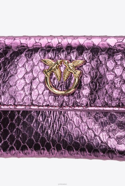 Geldbörsen | Pinko lila-glänzendes Gold Kompakte Galleria-Geldbörse aus laminiertem ReptilienlederZ4ZP1166
