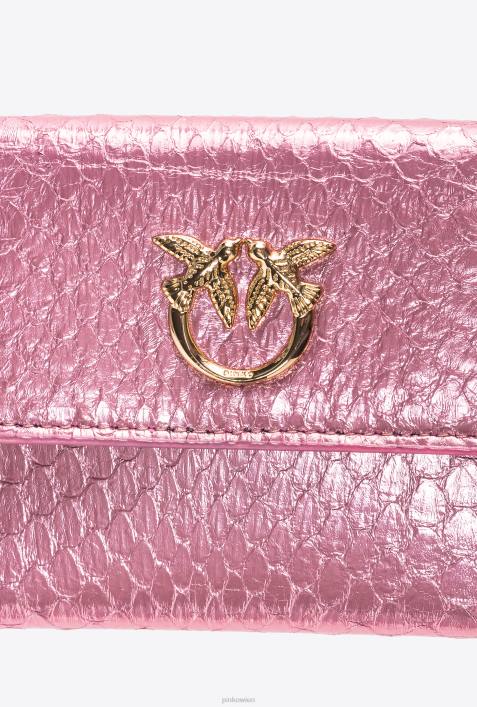 Geldbörsen | Pinko puderrosa-glänzendes Gold Kompakte Galleria-Geldbörse aus laminiertem ReptilienlederZ4ZP1168