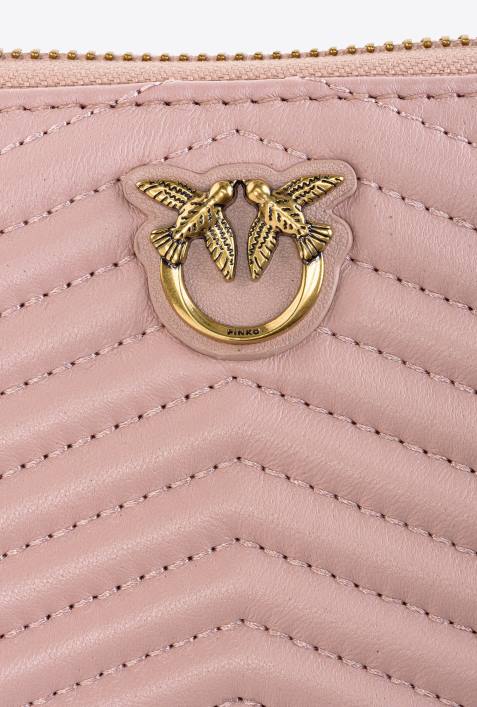 Geldbörsen | Pinko staubiges Rosa-Antikgold Geldbörse mit umlaufendem Reißverschluss aus Nappaleder mit Chevron-MusterZ4ZP1154