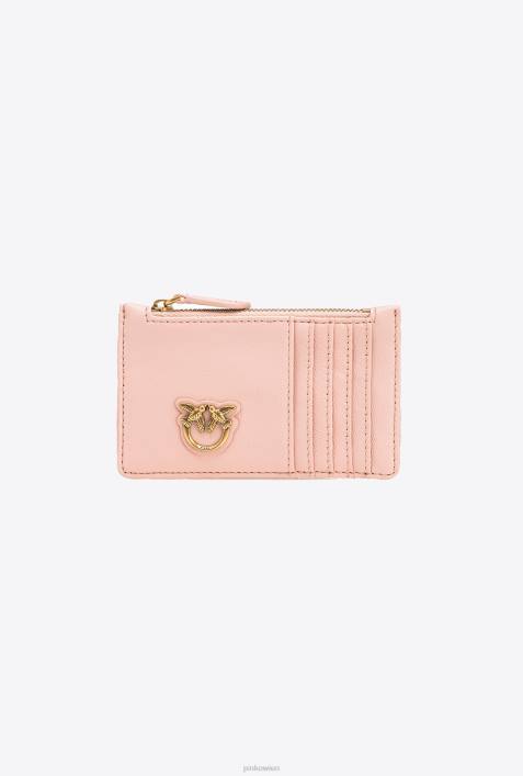Geldbörsen | Pinko staubiges Rosa-Antikgold Kartenetui mit Reißverschluss und Chevron-MusterZ4ZP1164