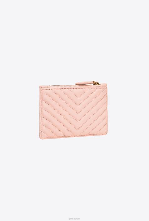 Geldbörsen | Pinko staubiges Rosa-Antikgold Kartenetui mit Reißverschluss und Chevron-MusterZ4ZP1164