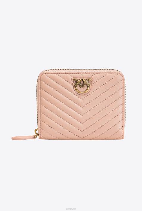 Geldbörsen | Pinko staubiges Rosa-Antikgold Kleines Portemonnaie aus Nappaleder mit Chevronmuster und umlaufendem ReißverschlussZ4ZP1138
