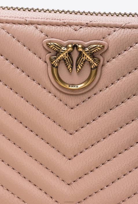 Geldbörsen | Pinko staubiges Rosa-Antikgold Kleines Portemonnaie aus Nappaleder mit Chevronmuster und umlaufendem ReißverschlussZ4ZP1138