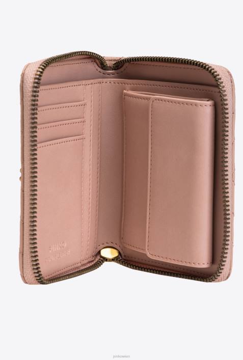 Geldbörsen | Pinko staubiges Rosa-Antikgold Kleines Portemonnaie aus Nappaleder mit Chevronmuster und umlaufendem ReißverschlussZ4ZP1138