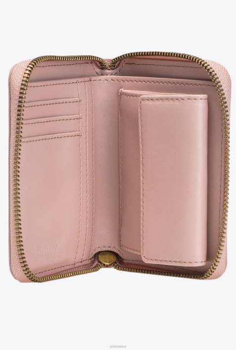 Geldbörsen | Pinko staubiges Rosa-Antikgold Quadratische Geldbörse aus Leder mit umlaufendem ReißverschlussZ4ZP1147