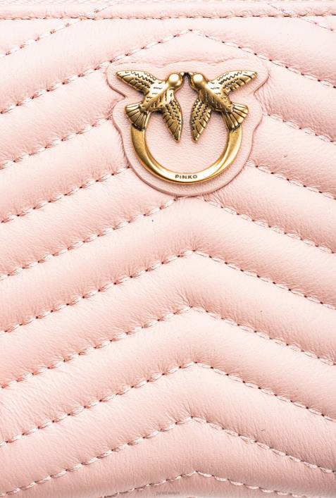 Geldbörsen | Pinko staubiges Rosa-Antikgold Quadratische Geldbörse aus gestepptem Nappaleder mit umlaufendem ReißverschlussZ4ZP1140