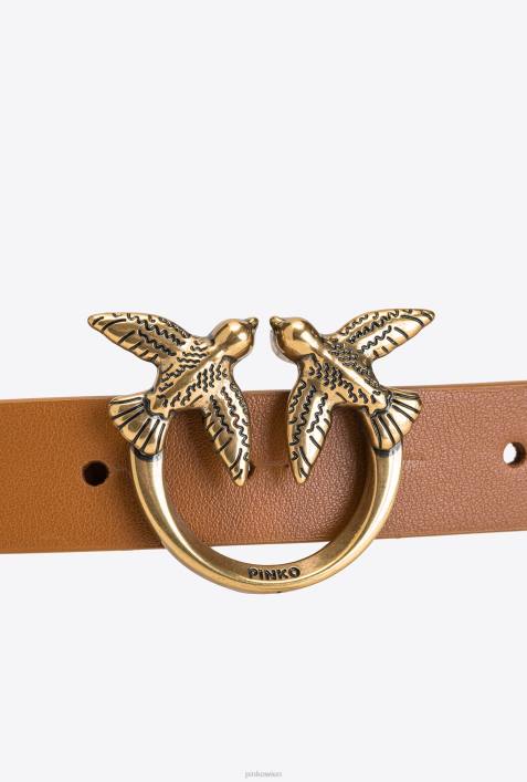Gürtel | Pinko Cognac-Antikgold Love Birds-Gürtel mit KetteZ4ZP1053