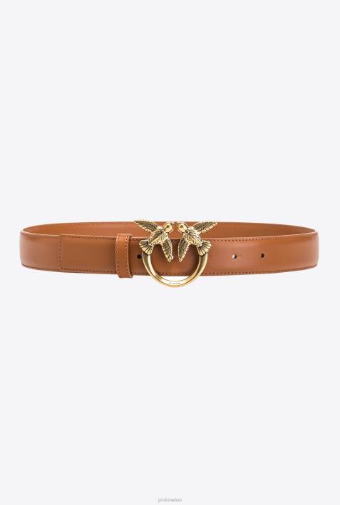 Gürtel | Pinko Cognac-Antikgold Love Birds-LedergürtelZ4ZP1004