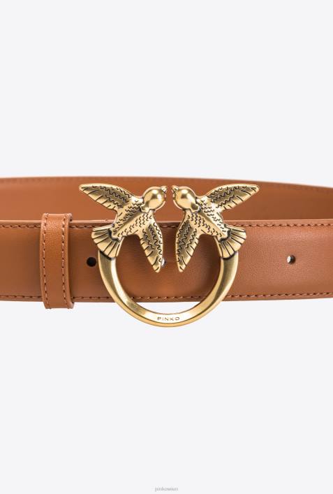 Gürtel | Pinko Cognac-Antikgold Love Birds-LedergürtelZ4ZP1004