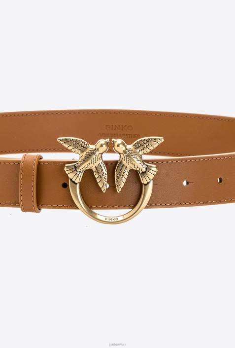 Gürtel | Pinko Cognac-Antikgold Love Birds-LedergürtelZ4ZP1009