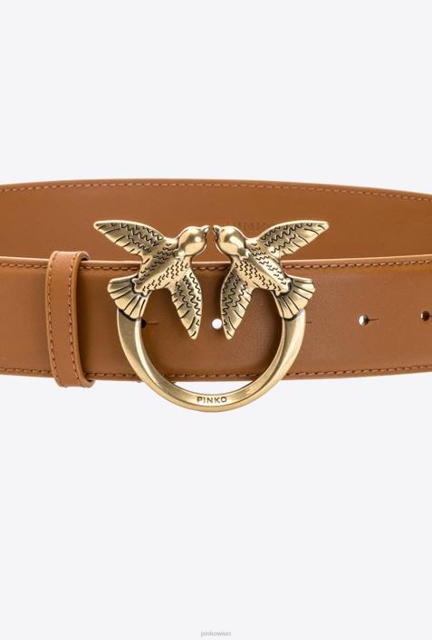Gürtel | Pinko Cognac-Antikgold Love Birds-LedergürtelZ4ZP1016