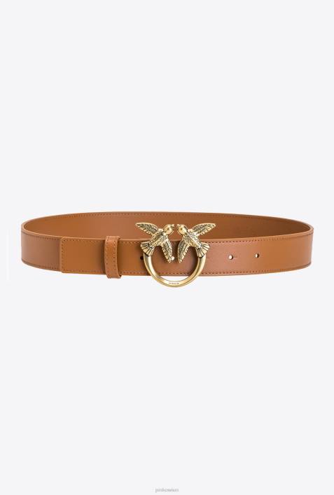 Gürtel | Pinko Cognac-Antikgold Love Birds-LedergürtelZ4ZP1044