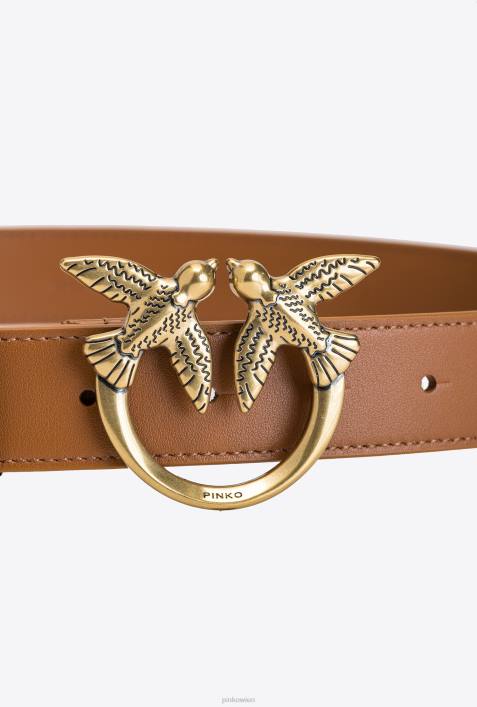 Gürtel | Pinko Cognac-Antikgold Love Birds-LedergürtelZ4ZP1044
