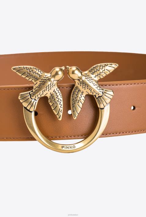 Gürtel | Pinko Cognac-Antikgold Love Birds-LedergürtelZ4ZP994