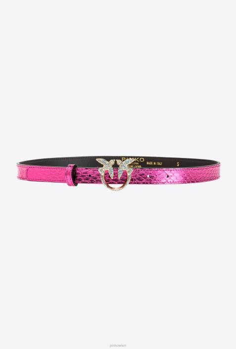 Gürtel | Pinko Fuchsia-glänzendes Gold Galleria dünner Gürtel aus laminiertem ReptilienlederZ4ZP1021