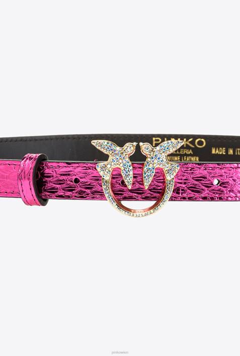 Gürtel | Pinko Fuchsia-glänzendes Gold Galleria dünner Gürtel aus laminiertem ReptilienlederZ4ZP1021