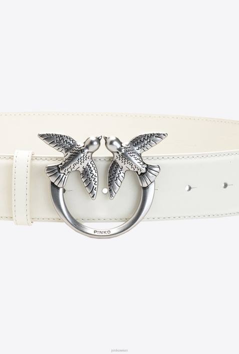 Gürtel | Pinko G. Maroso Beige-Altsilber Love Birds-LedergürtelZ4ZP1015