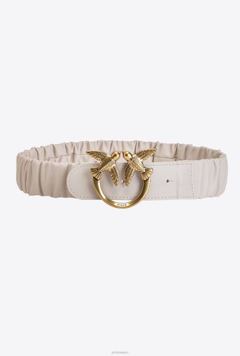 Gürtel | Pinko G. Maroso-Beige-Antikgold Gürtel mit gerafften LiebesvögelnZ4ZP1046