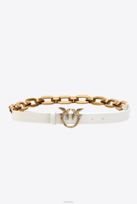 Gürtel | Pinko G. Maroso-Beige-Antikgold Love Birds-Gürtel mit großer KetteZ4ZP1057