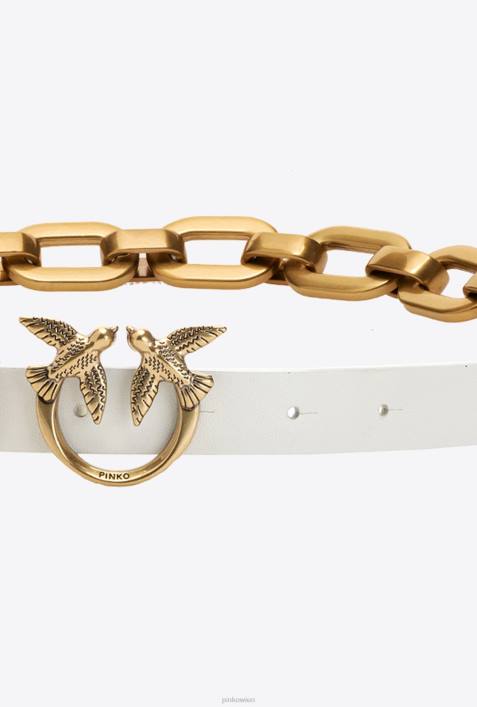 Gürtel | Pinko G. Maroso-Beige-Antikgold Love Birds-Gürtel mit großer KetteZ4ZP1057
