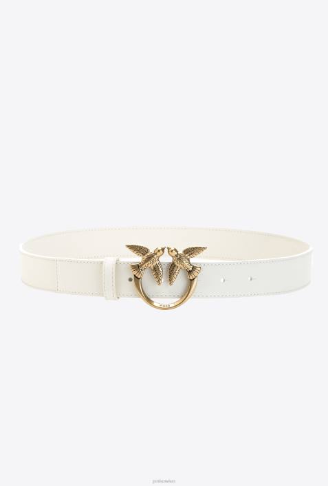 Gürtel | Pinko G. Maroso-Beige-Antikgold Love Birds-LedergürtelZ4ZP1011