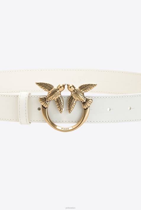 Gürtel | Pinko G. Maroso-Beige-Antikgold Love Birds-LedergürtelZ4ZP1011