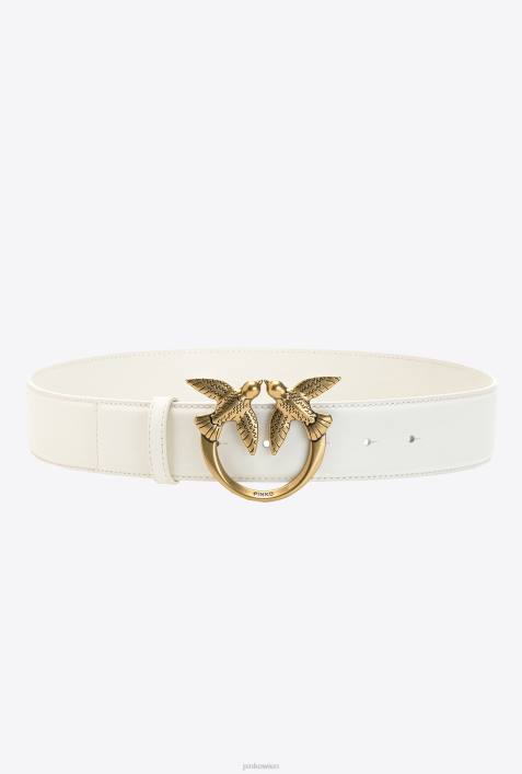 Gürtel | Pinko G. Maroso-Beige-Antikgold Love Birds-LedergürtelZ4ZP1013
