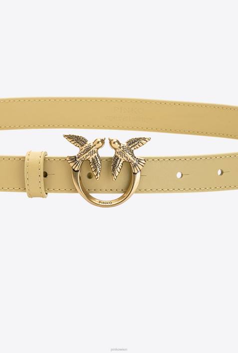 Gürtel | Pinko Pampa-Antikgold Dünner Ledergürtel „Love Birds“.Z4ZP1035