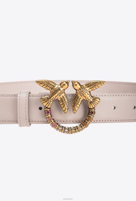 Gürtel | Pinko Pinguingrau-Antikgold Love Birds-LedergürtelZ4ZP969