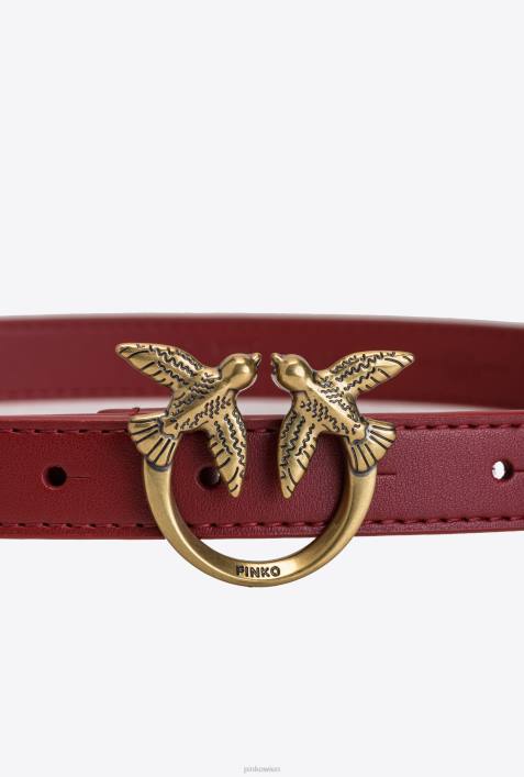 Gürtel | Pinko Rubinrot-Antikgold Dünner Ledergürtel „Love Birds“.Z4ZP1027