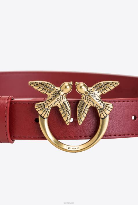 Gürtel | Pinko Rubinrot-Antikgold Love Birds-LedergürtelZ4ZP1041