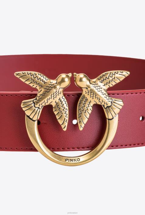 Gürtel | Pinko Rubinrot-Antikgold Love Birds-LedergürtelZ4ZP991